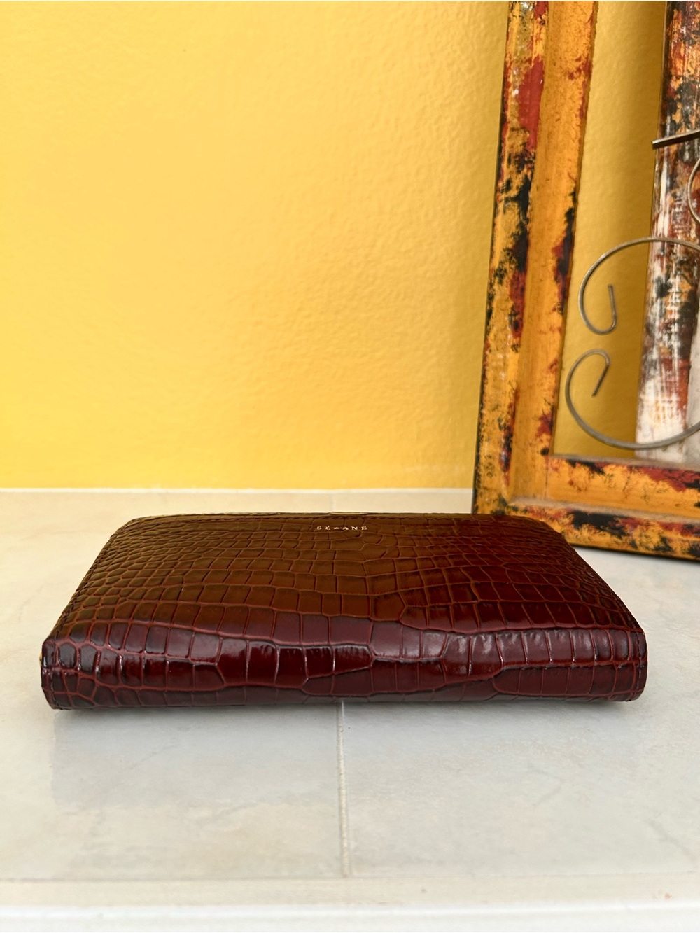 Sézane Victoria Wallet | Burgundy Crocodile Print Leather | Made in Portugal - Picture 9 of 11